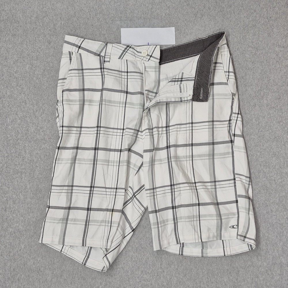 O'Neill Men Shorts 34 White Plaid Chino Warren Button Zipper Logo 10" READ